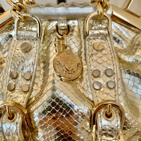 Versace Gold Python Link Frame Bag - Picture 3 of 8